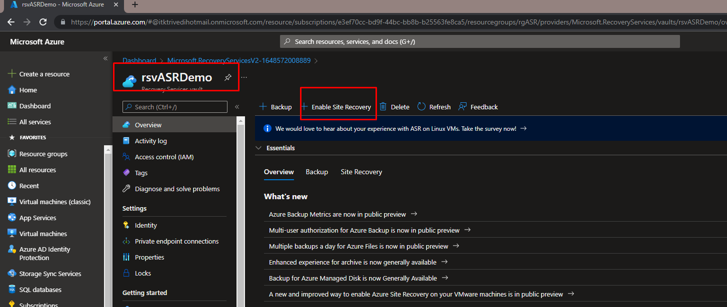Enable Site Recovery