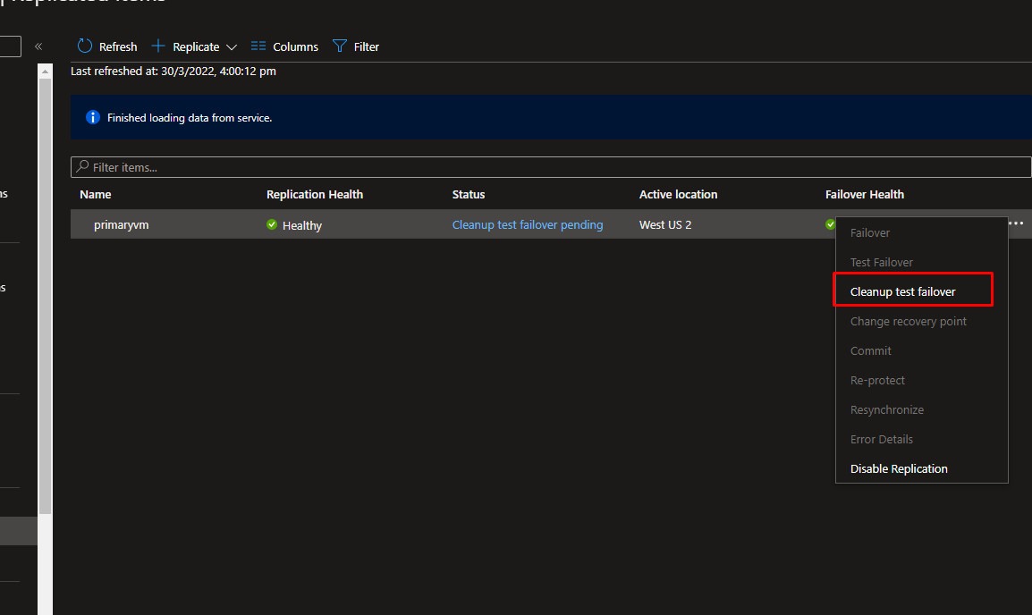 CleanUp Test Failover