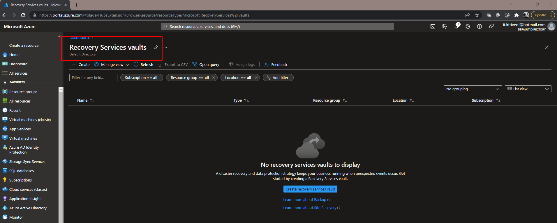 Service Recovery Vault